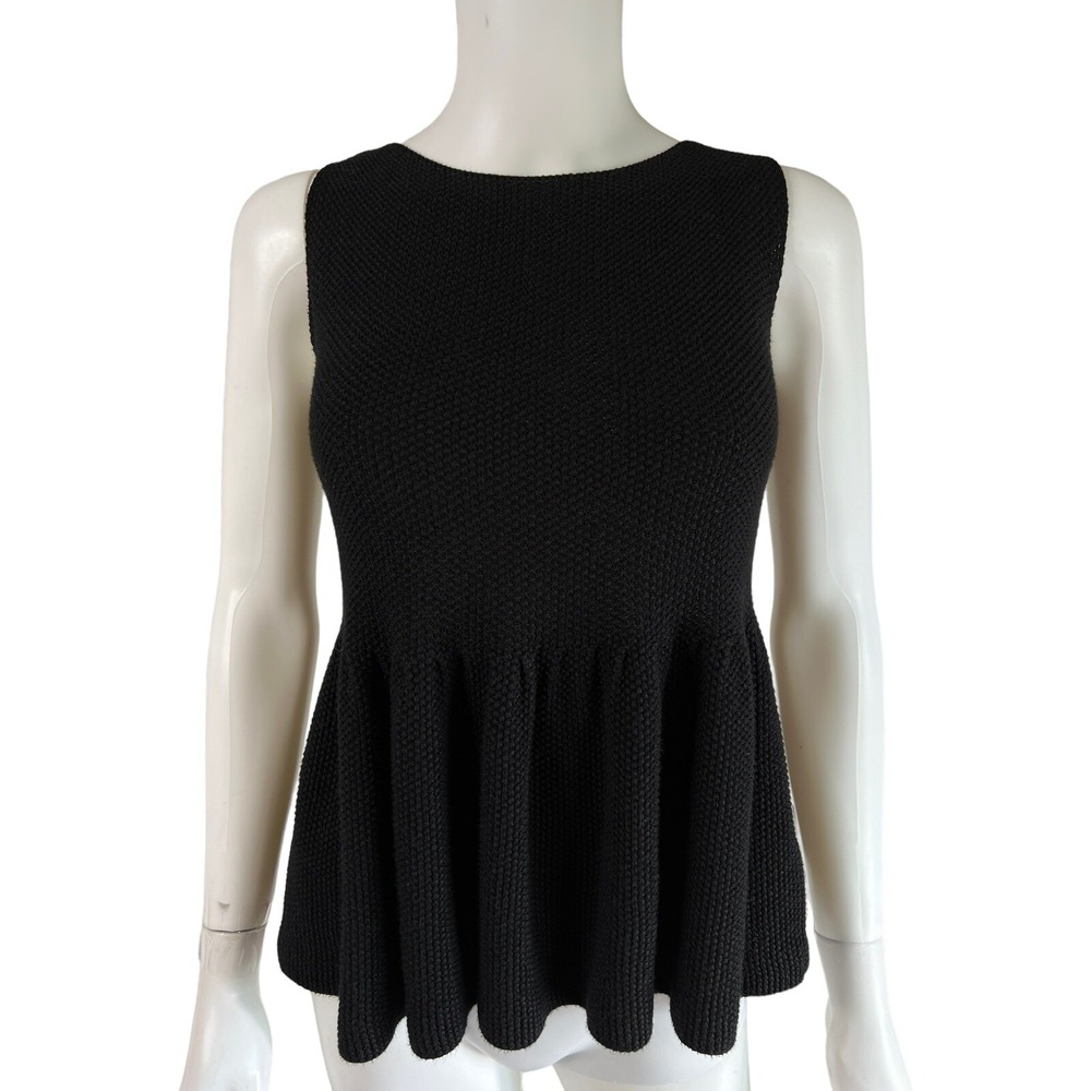 Zara Knit Black Peplum Tank Top Back Gold Zipper Heavy Textured Knit Medium